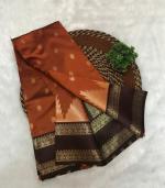 Rust Orange Temple Design Semi Silk Saree