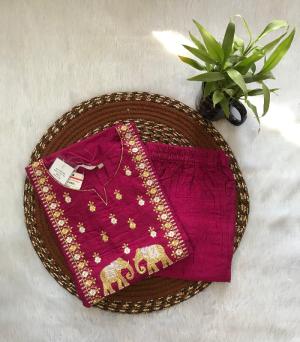 Royal Dark Pink Embroided Kurti Set with Pocket